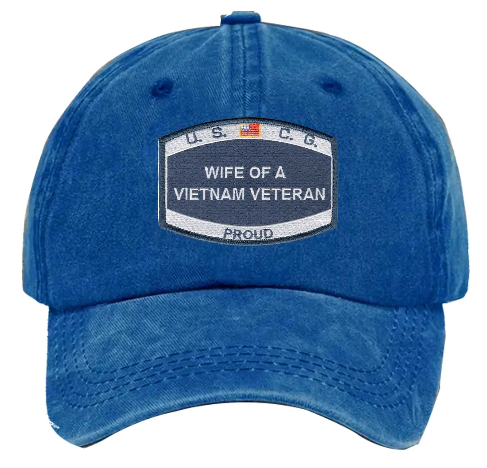 Uscg Wife Of A Vietnam Veteran Embroidered Patch Washed Baseball Hat