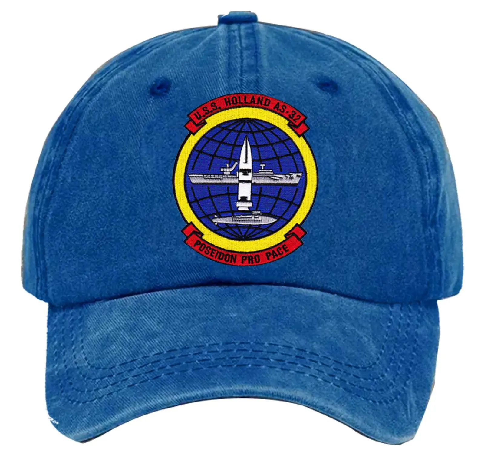 Uss Holland As 32 Poseiden Pro Pace Yellow Border Embroidered Patch Washed Baseball Hat