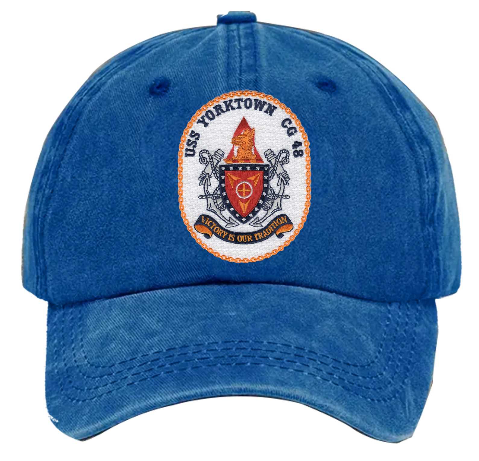 Uss Yorktown Cg 48 Crest Embroidered Patch Washed Baseball Hat